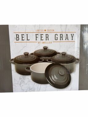 dwell Bel Fer Gray 4-Piece Gray Enamel Dutch Oven Set